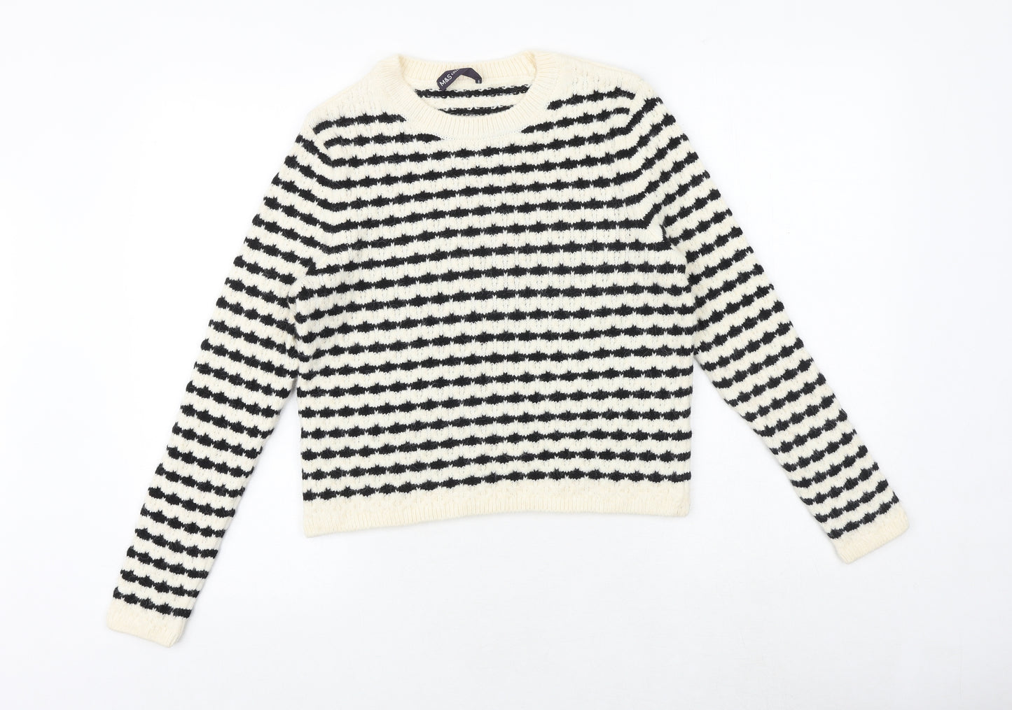 Marks and Spencer Womens Ivory Round Neck Striped Acrylic Pullover Jumper Size XS