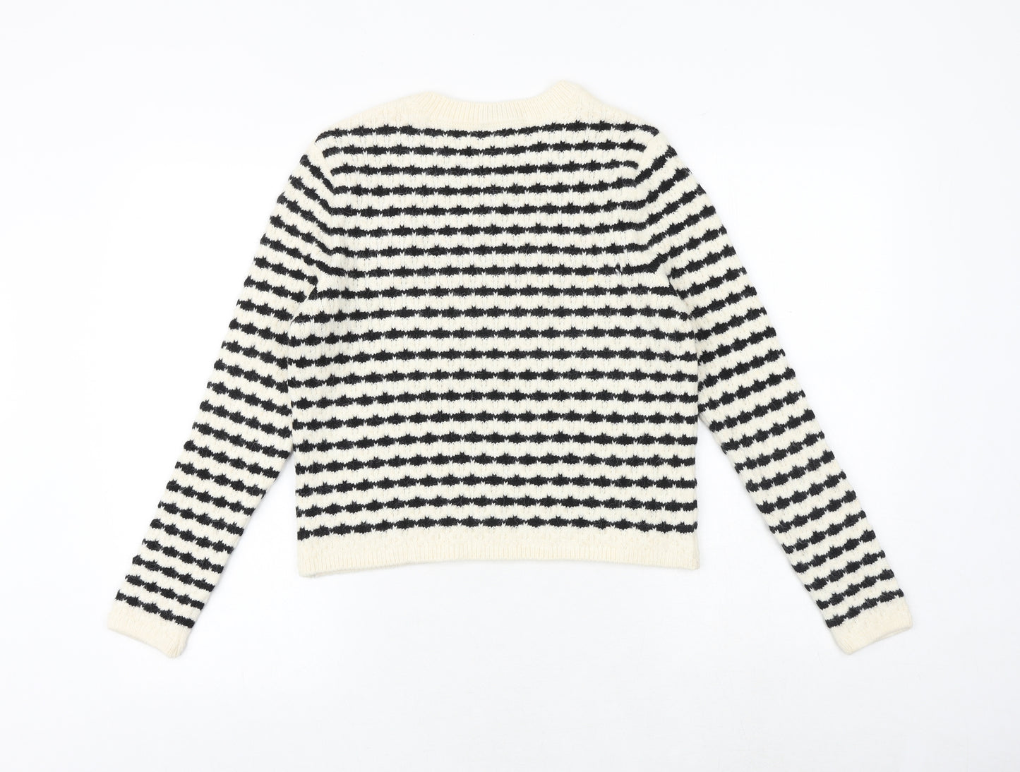 Marks and Spencer Womens Ivory Round Neck Striped Acrylic Pullover Jumper Size XS