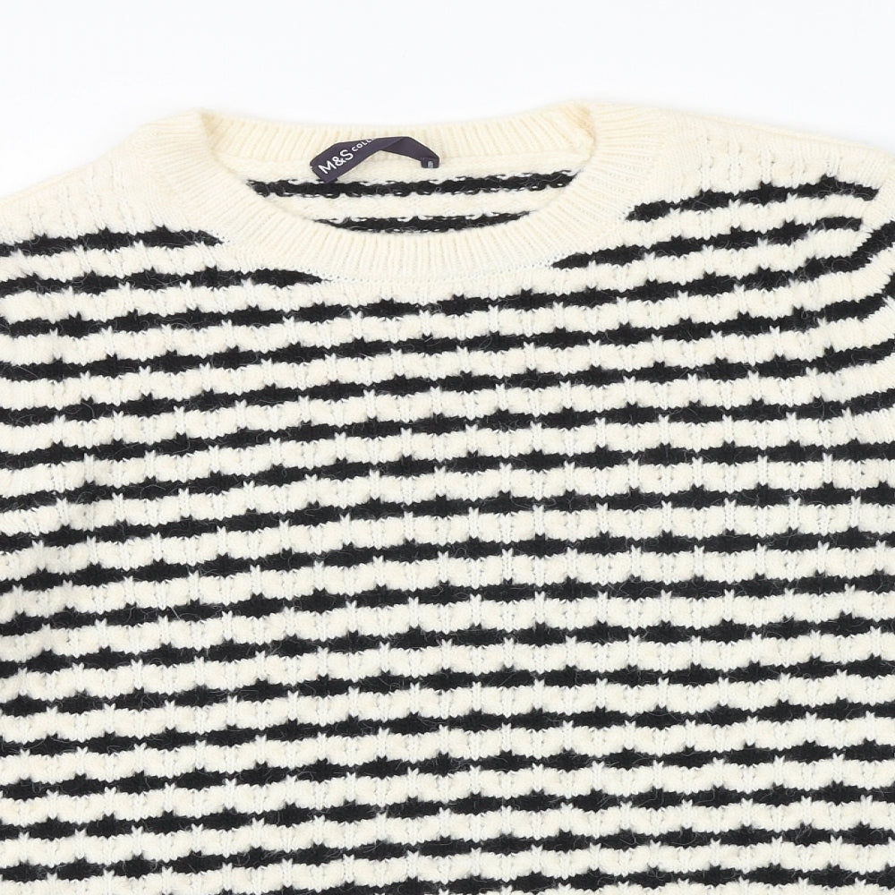 Marks and Spencer Womens Ivory Round Neck Striped Acrylic Pullover Jumper Size XS