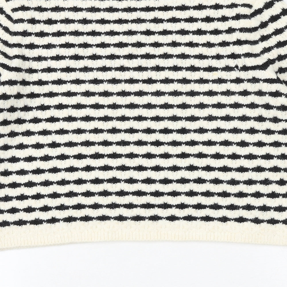 Marks and Spencer Womens Ivory Round Neck Striped Acrylic Pullover Jumper Size XS