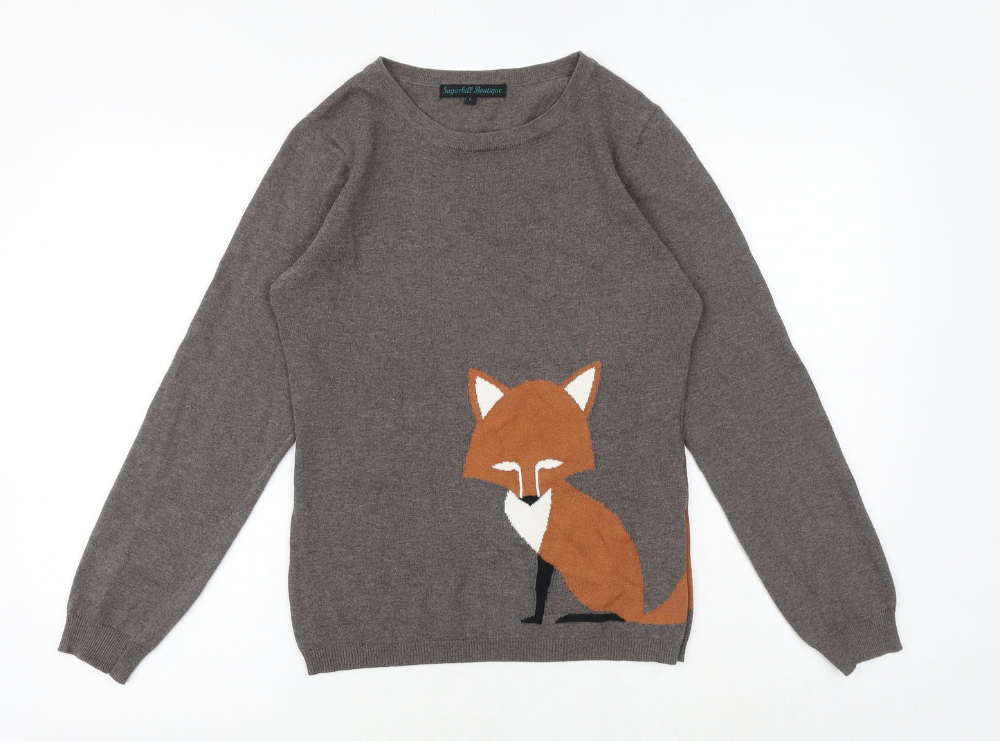 Sugarhill Womens Brown Round Neck Polyester Pullover Jumper Size L - Fox