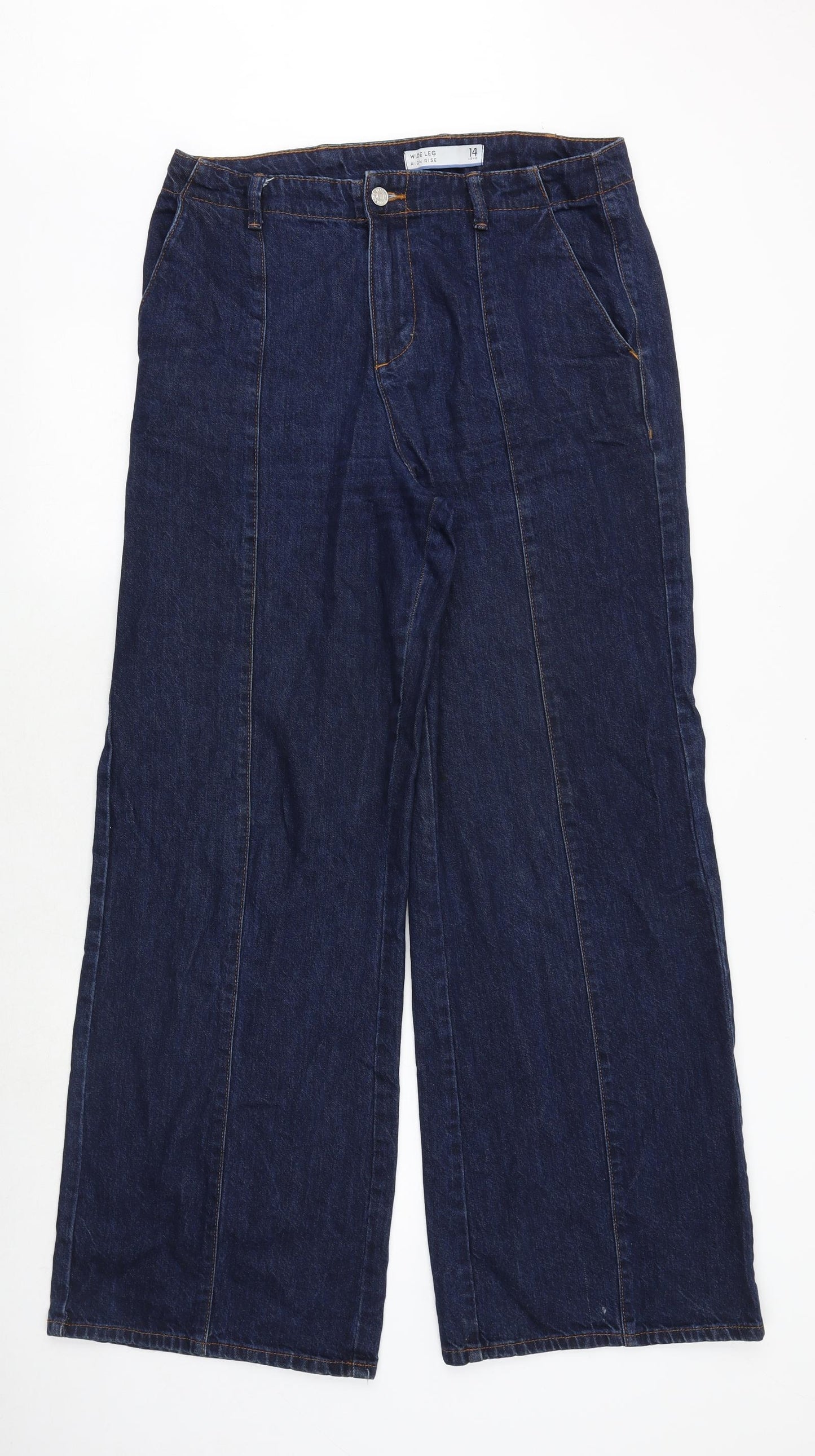 NEXT Womens Blue Cotton Wide-Leg Jeans Size 14 Regular Zip