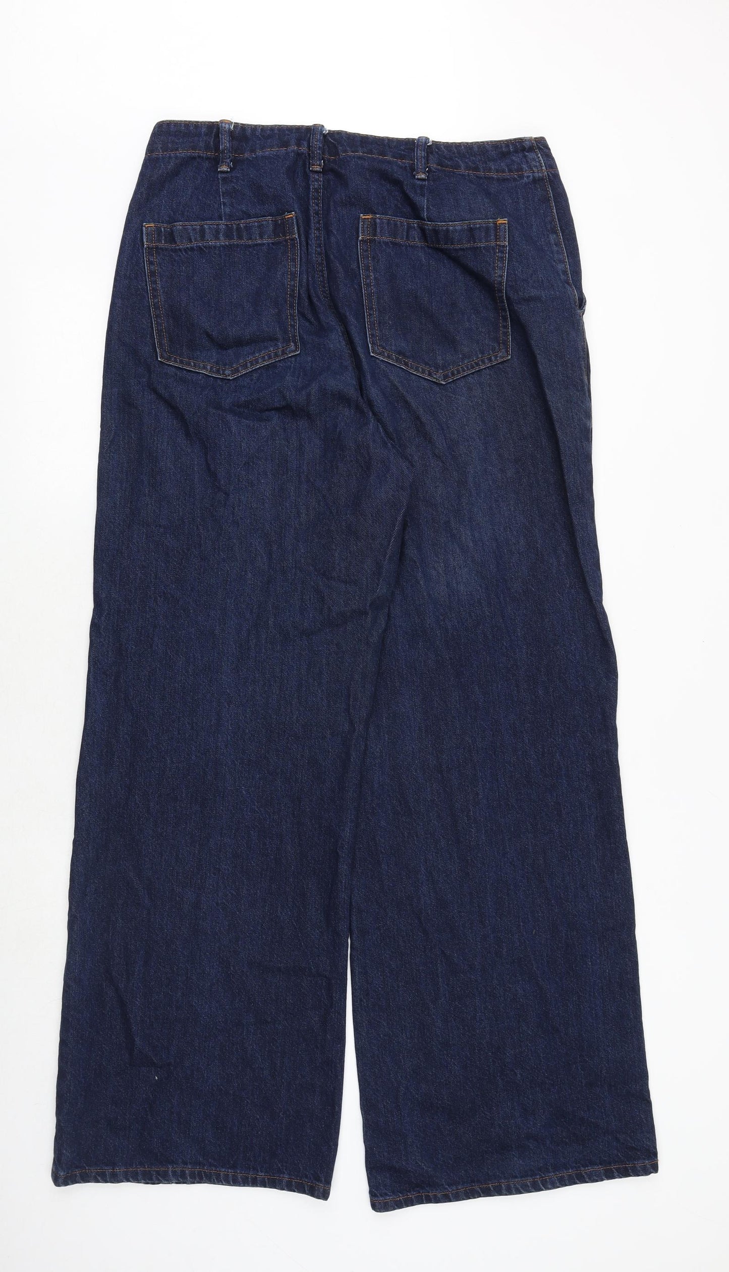 NEXT Womens Blue Cotton Wide-Leg Jeans Size 14 Regular Zip