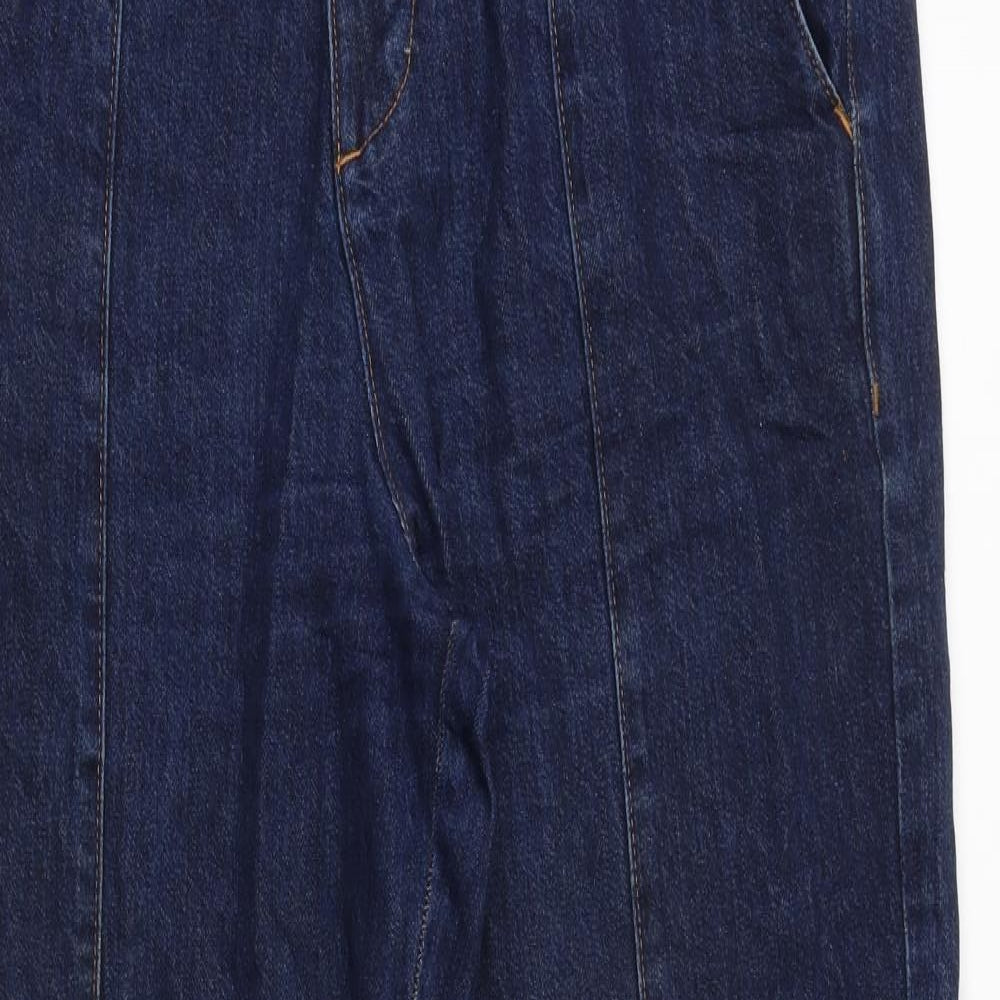 NEXT Womens Blue Cotton Wide-Leg Jeans Size 14 Regular Zip