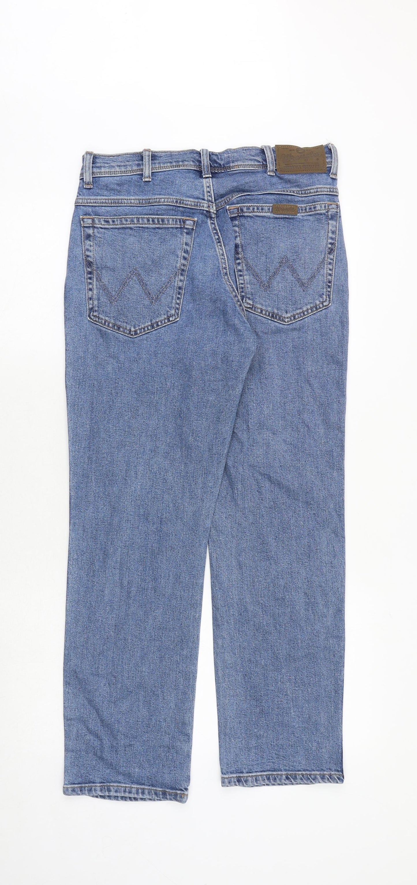 Wrangler Mens Blue Cotton Straight Jeans Size 32 in Regular Zip