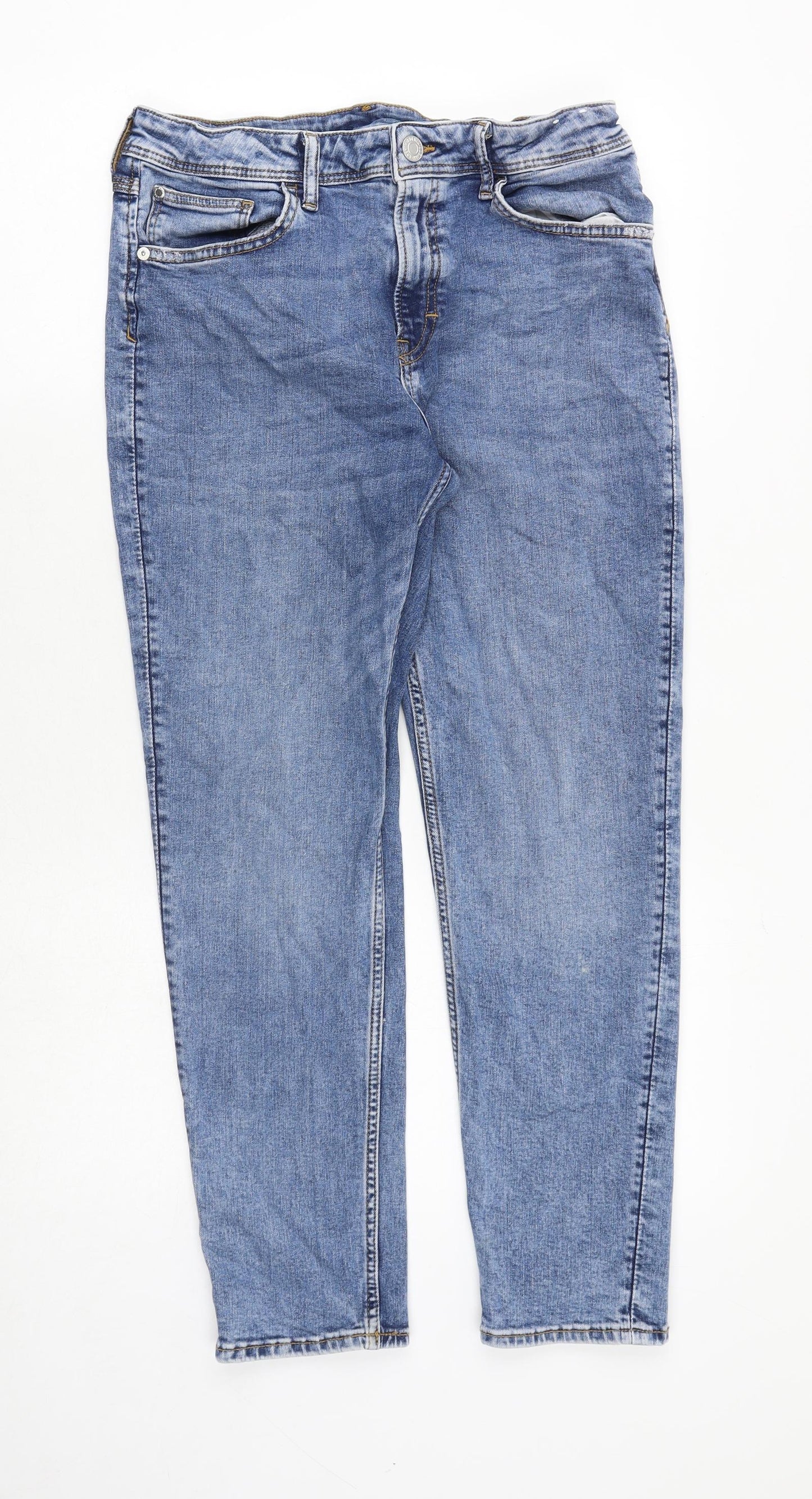 H&M Boys Blue Cotton Tapered Jeans Size 13-14 Years Regular Zip