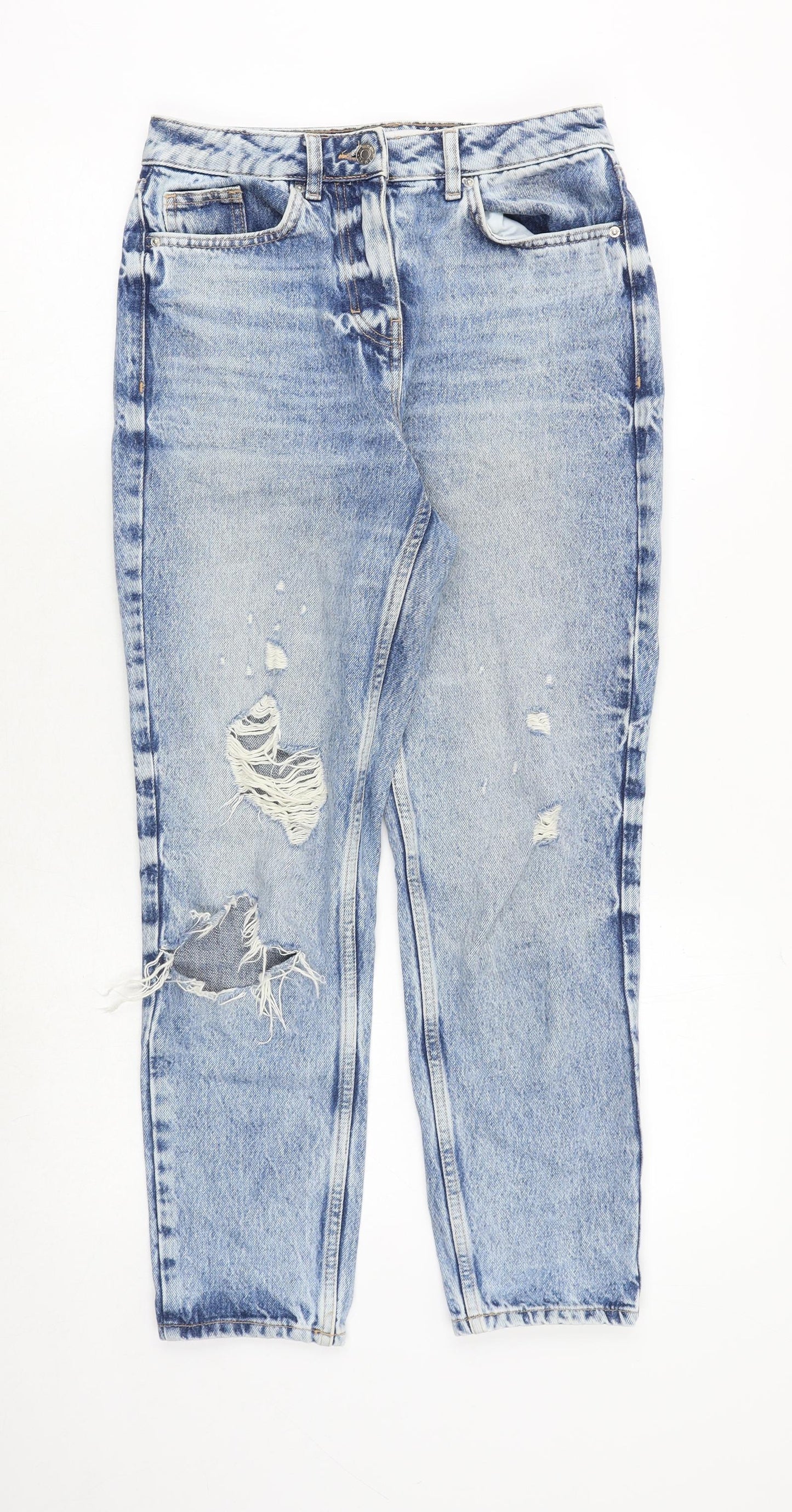 NEXT Womens Blue Cotton Straight Jeans Size 8 Regular Zip