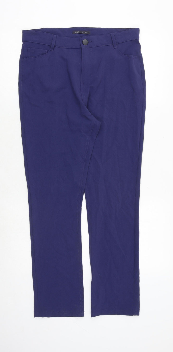 Marks and Spencer Womens Black Polyester Trousers Size 14 Regular Zip