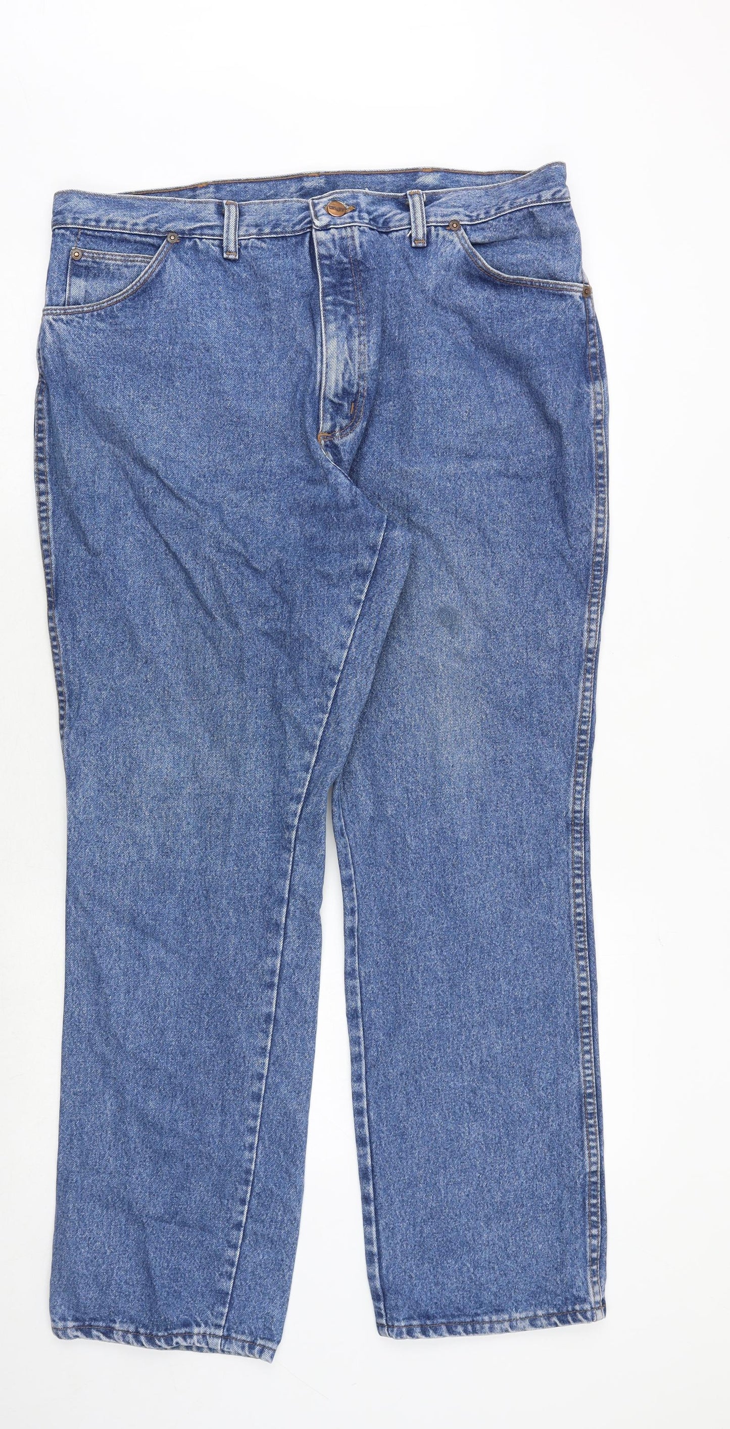 Wrangler Mens Blue Cotton Straight Jeans Size 40 in Regular Zip