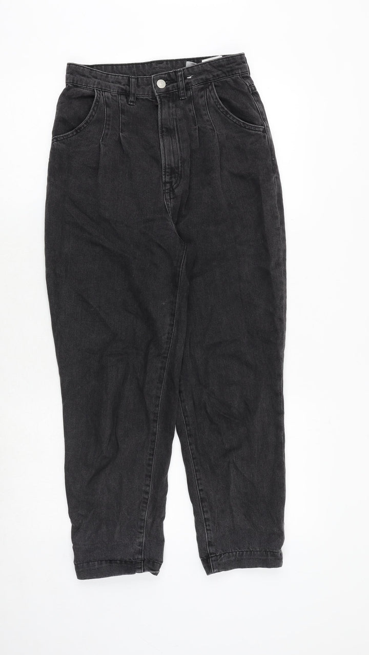 H&M Womens Grey Cotton Tapered Jeans Size 6 Regular Zip