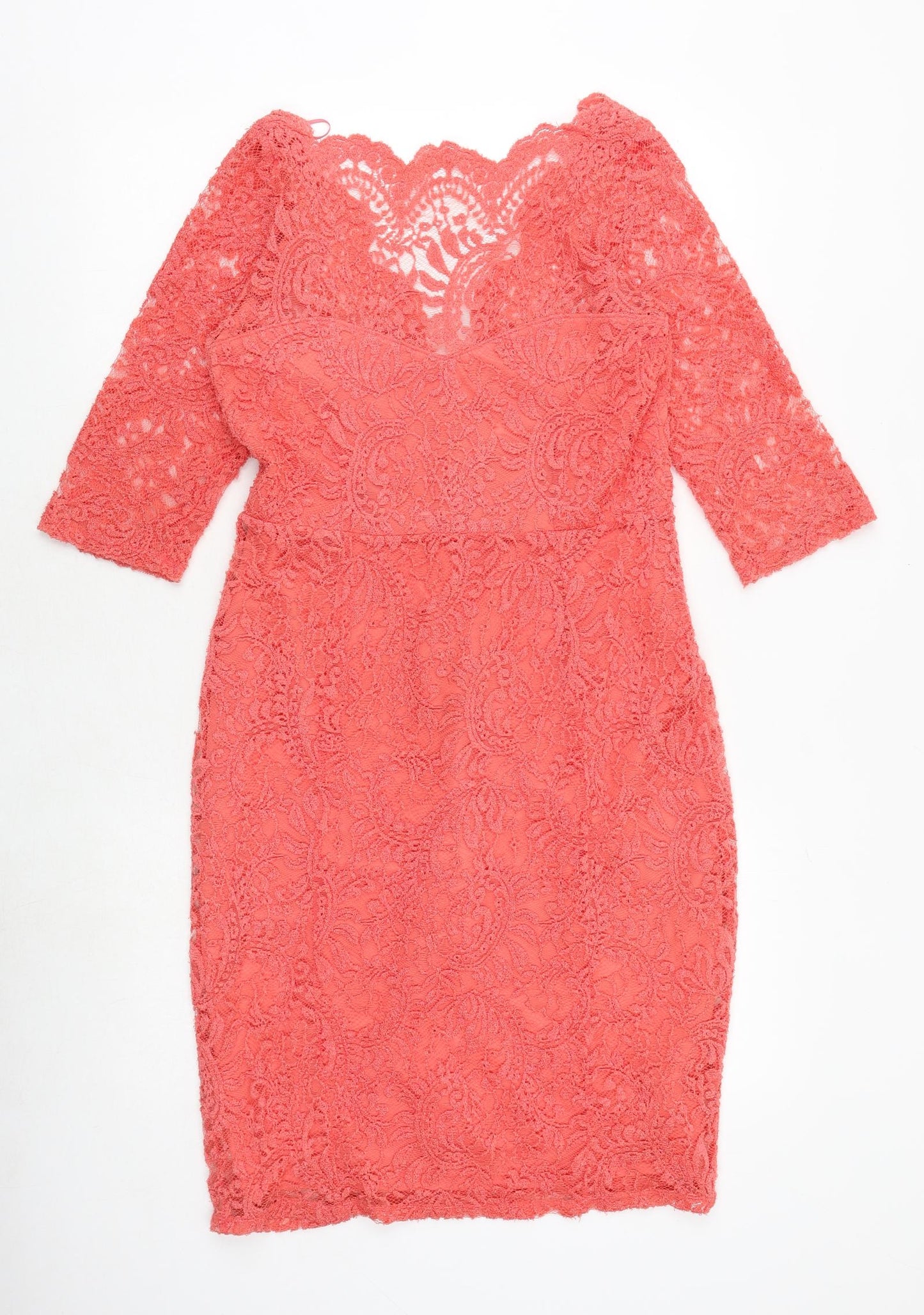 NEXT Womens Pink Elastane Pencil Dress Size 12 Square Neck Zip
