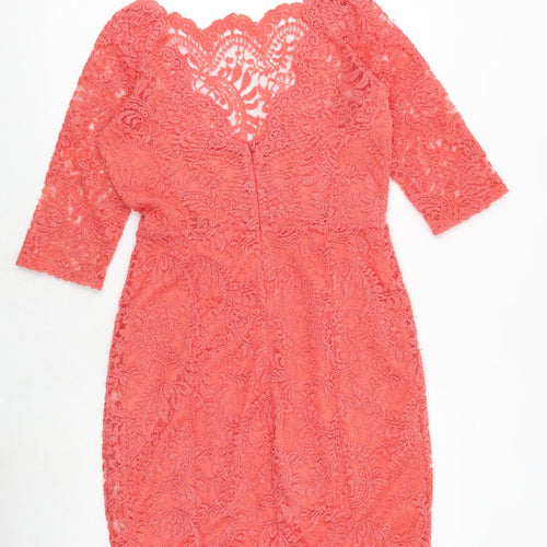 NEXT Womens Pink Elastane Pencil Dress Size 12 Square Neck Zip