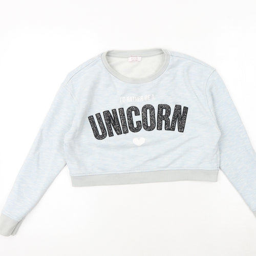 M&Co Girls Blue Cotton Pullover Sweatshirt Size 11-12 Years Pullover - Unicorn