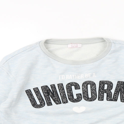 M&Co Girls Blue Cotton Pullover Sweatshirt Size 11-12 Years Pullover - Unicorn