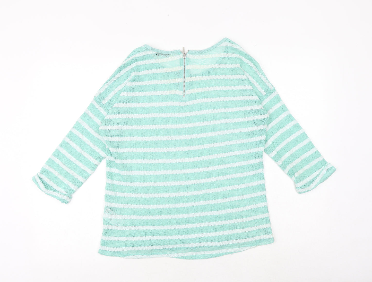 Oasis Womens Green Striped Polyester Basic T-Shirt Size M Round Neck