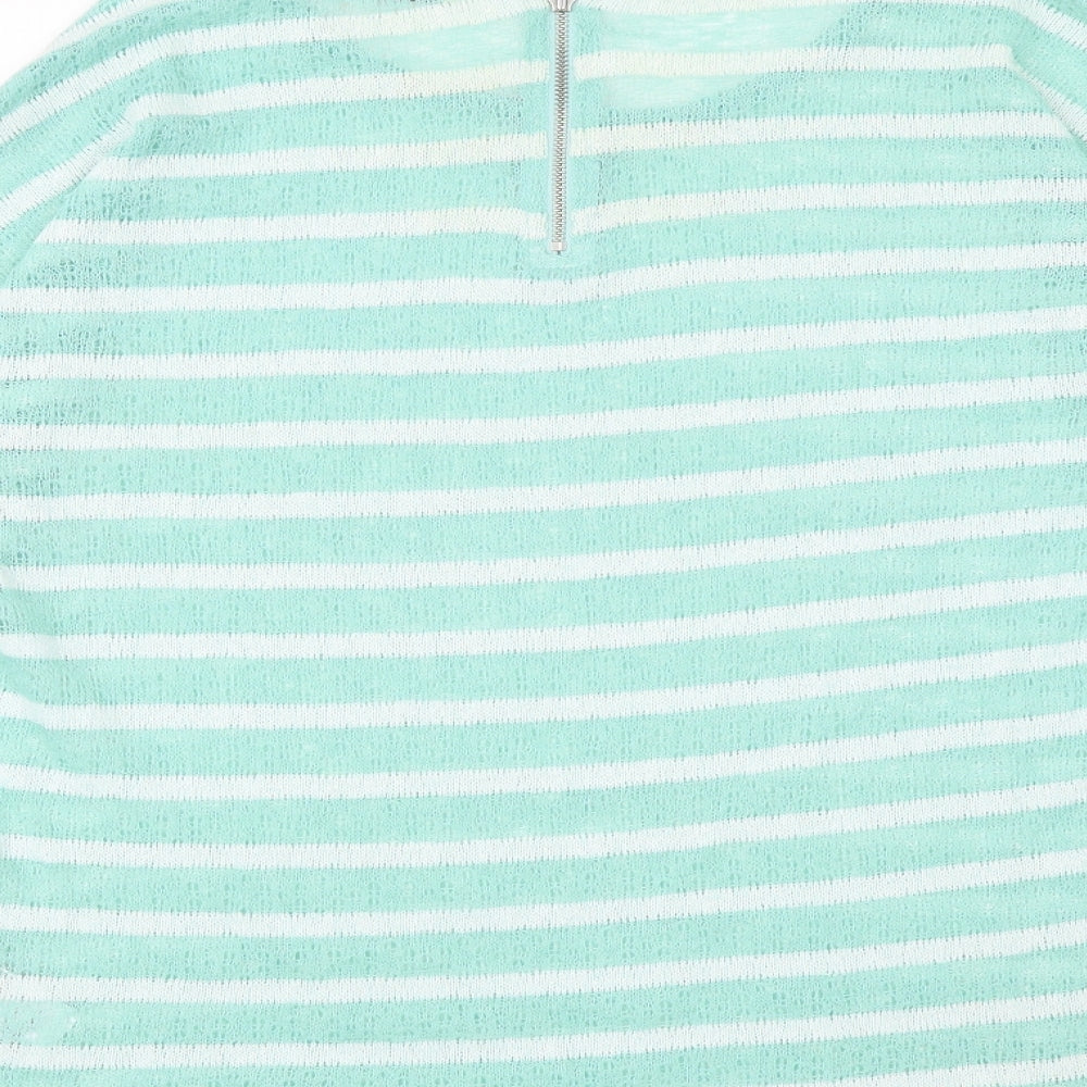 Oasis Womens Green Striped Polyester Basic T-Shirt Size M Round Neck