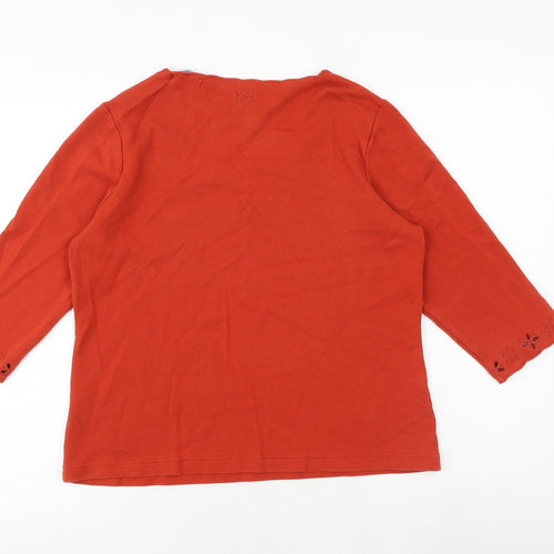 DASH Womens Orange Cotton Basic T-Shirt Size 14 Scoop Neck