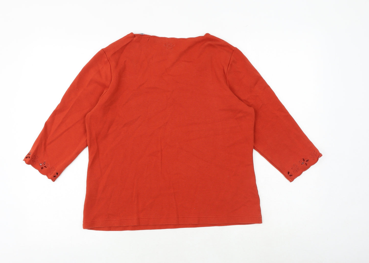 DASH Womens Orange Cotton Basic T-Shirt Size 14 Scoop Neck