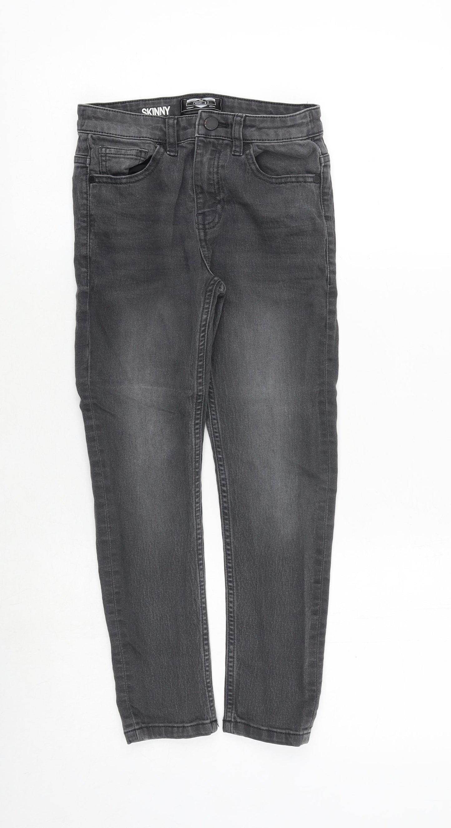 NEXT Boys Grey Cotton Skinny Jeans Size 9 Years Regular Zip