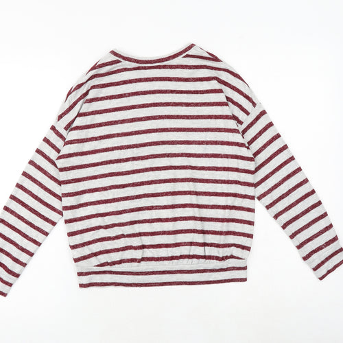 Marks and Spencer Girls Grey Striped Viscose Pullover T-Shirt Size 9-10 Years Boat Neck Pullover