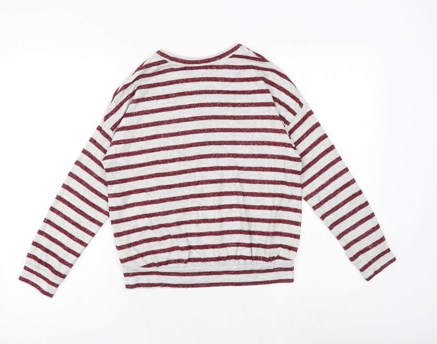 Marks and Spencer Girls Grey Striped Viscose Pullover T-Shirt Size 9-10 Years Boat Neck Pullover