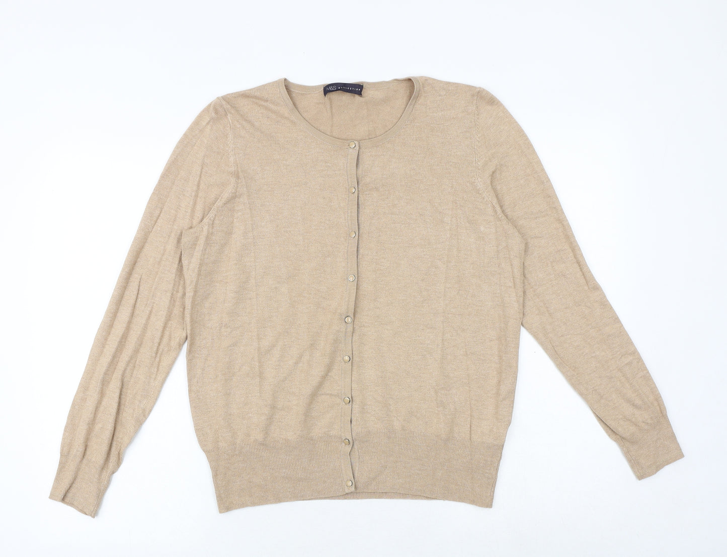 Marks and Spencer Womens Brown Round Neck Viscose Cardigan Jumper Size 16