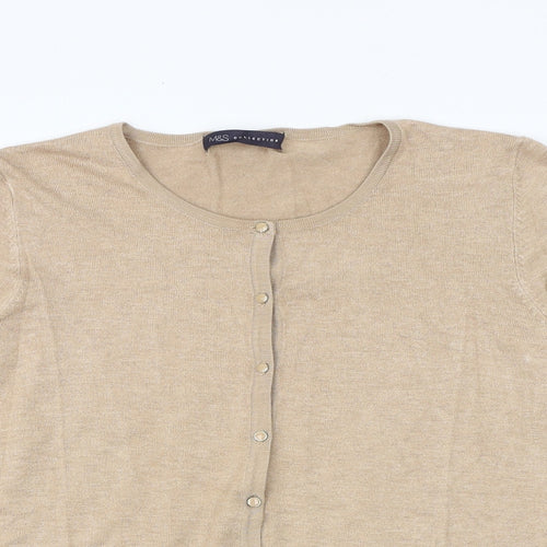 Marks and Spencer Womens Brown Round Neck Viscose Cardigan Jumper Size 16