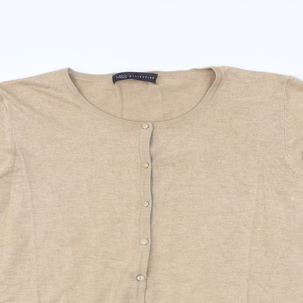 Marks and Spencer Womens Brown Round Neck Viscose Cardigan Jumper Size 16