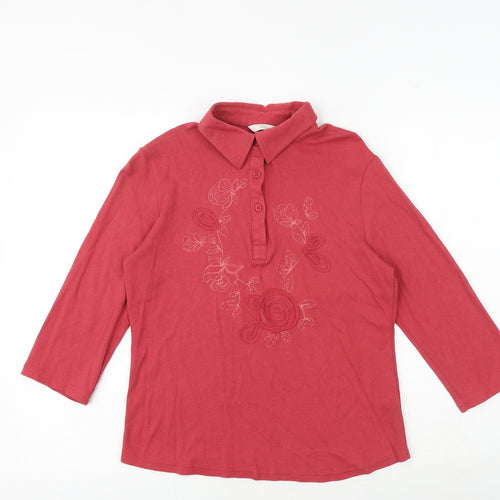 Marks and Spencer Womens Red 100% Cotton Basic T-Shirt Size 12 Collared