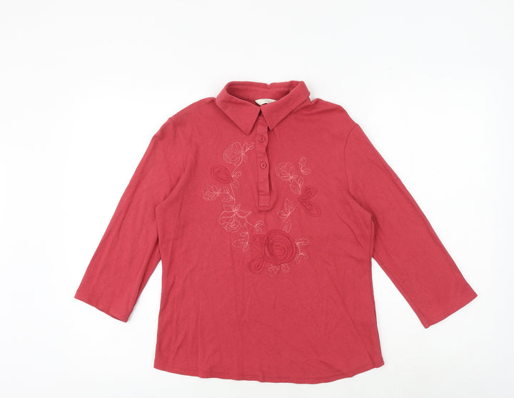 Marks and Spencer Womens Red 100% Cotton Basic T-Shirt Size 12 Collared