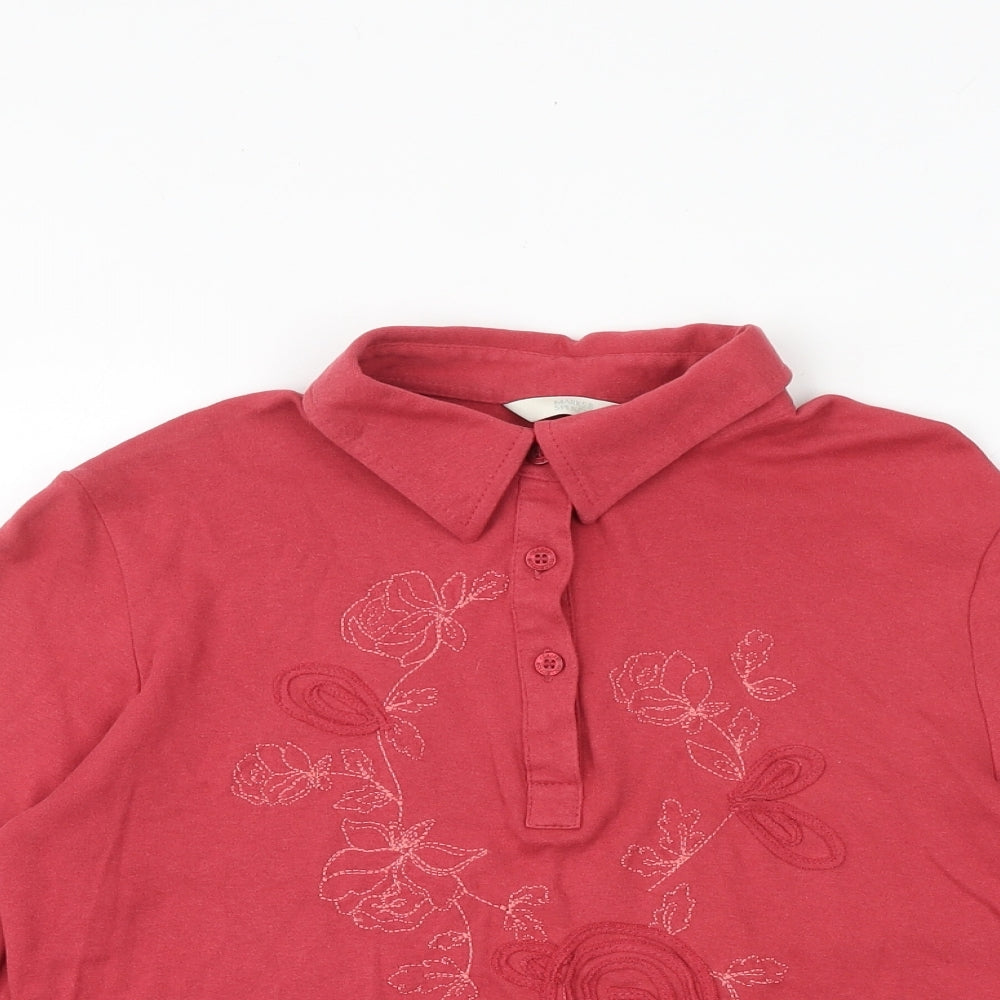 Marks and Spencer Womens Red 100% Cotton Basic T-Shirt Size 12 Collared