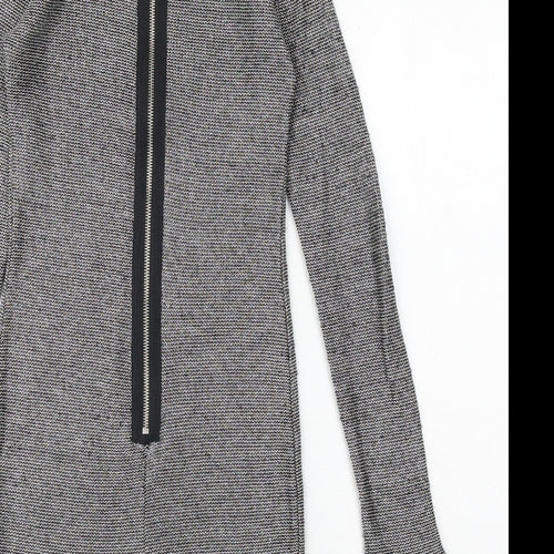 Topshop Womens Silver Geometric Polyester Shift Size 8 Round Neck Zip