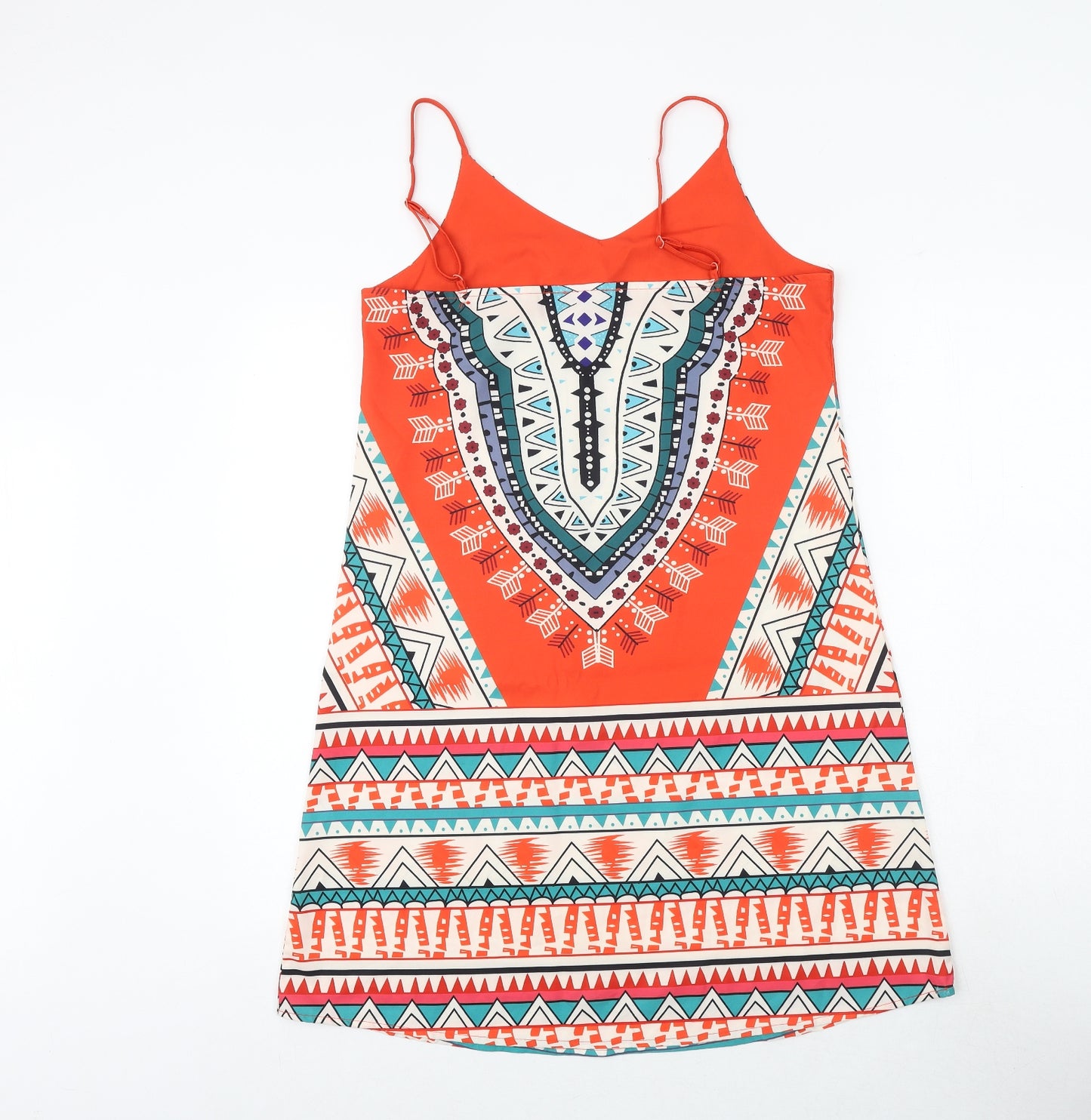 Zanzea Womens Multicoloured Geometric Polyester Tank Dress Size 8 V-Neck Pullover