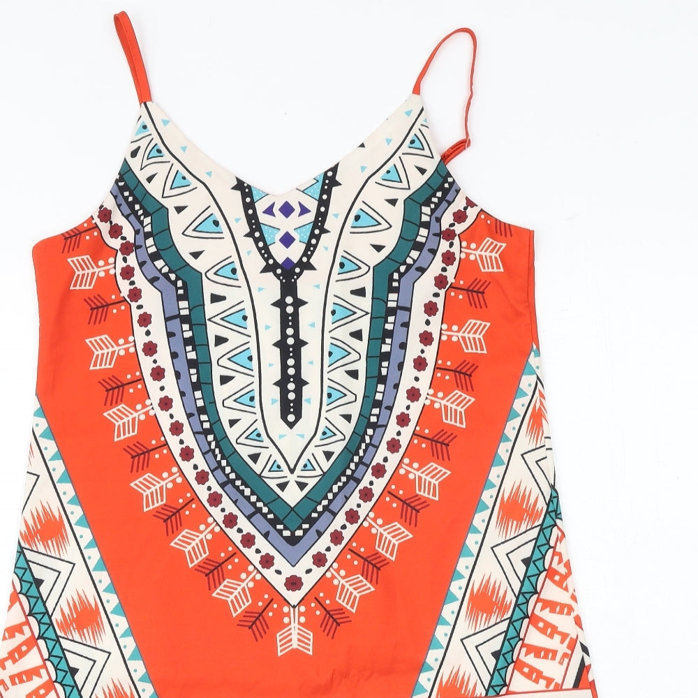 Zanzea Womens Multicoloured Geometric Polyester Tank Dress Size 8 V-Neck Pullover