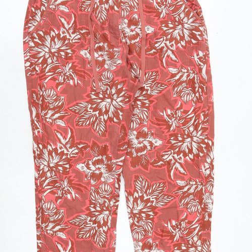 NEXT Womens Red Floral Viscose Trousers Size 10 Regular Tie