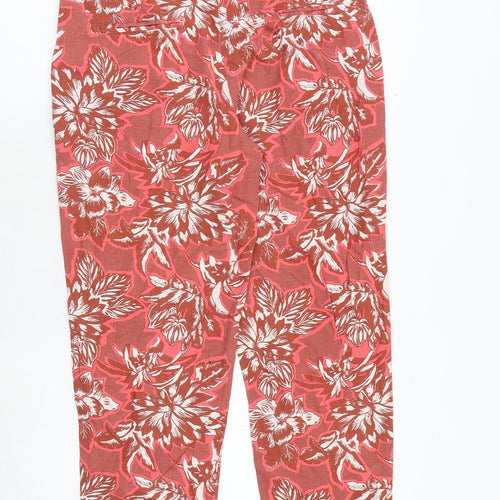 NEXT Womens Red Floral Viscose Trousers Size 10 Regular Tie