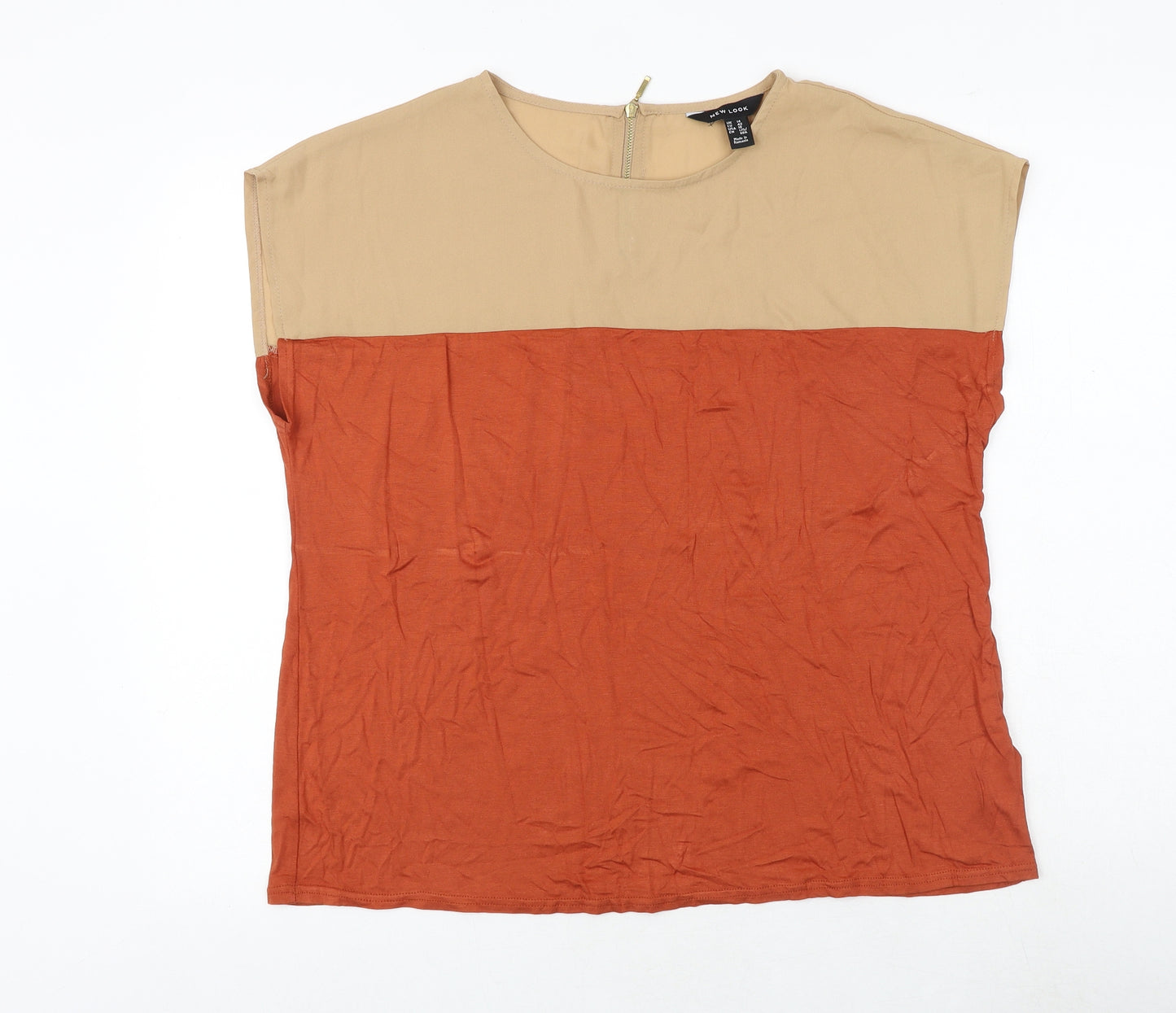 New Look Womens Orange Viscose Basic T-Shirt Size 14 Round Neck