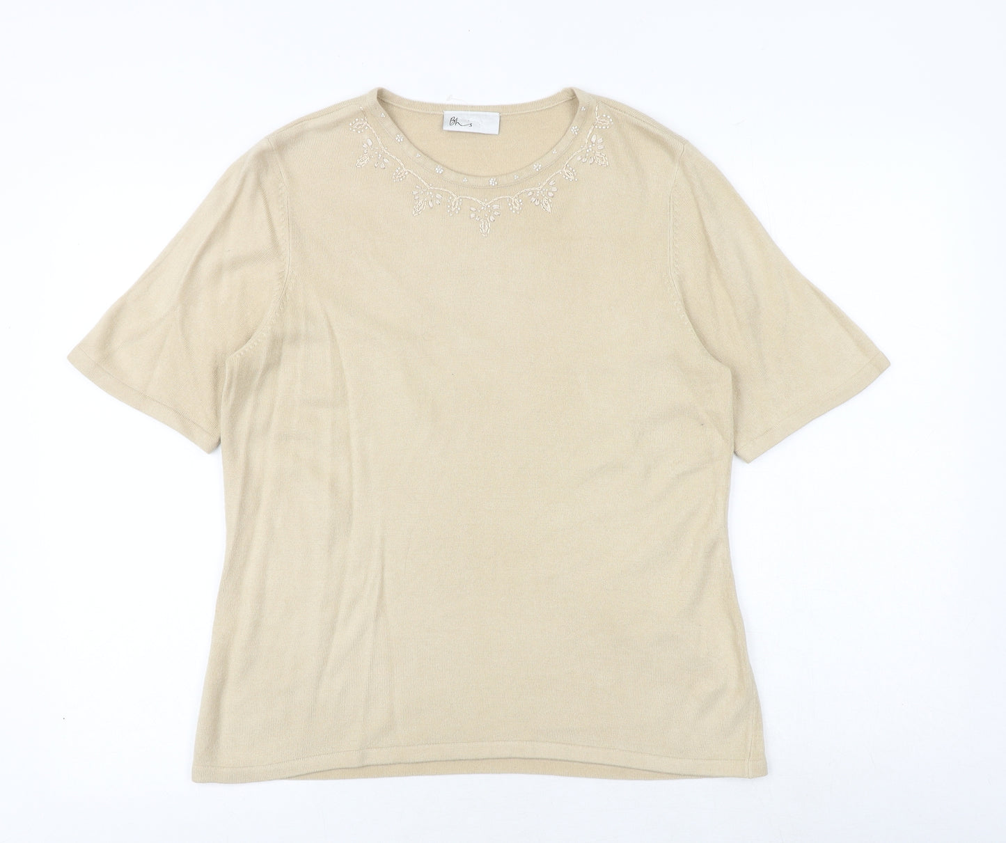 BHS Womens Beige Round Neck Acrylic Pullover Jumper Size 18