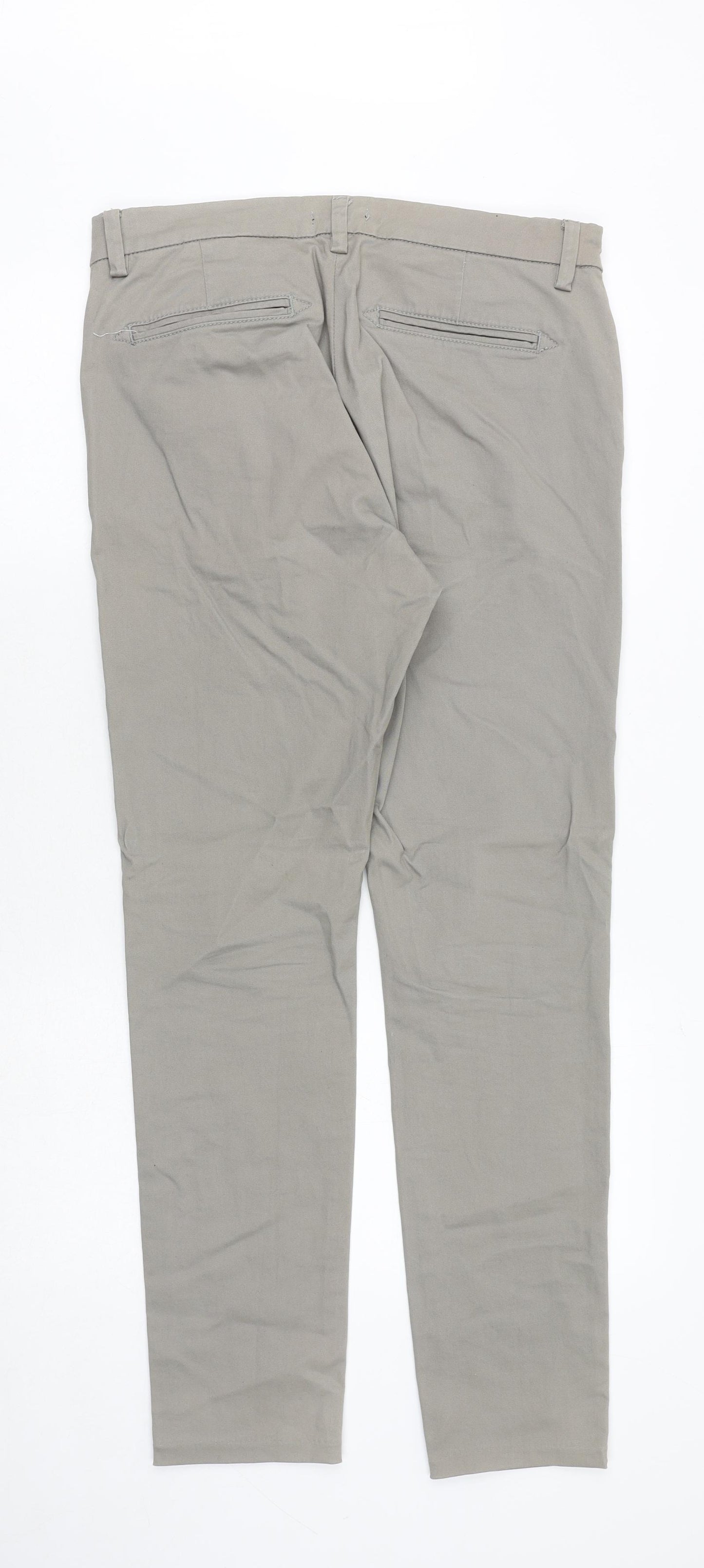 New Look Mens Grey Cotton Chino Trousers Size 34 in Regular Zip