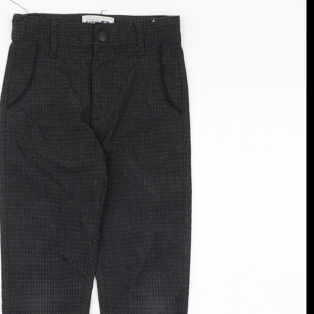 Undeniable Dudes Boys Grey Check Polyester Chino Trousers Size 6 Years Regular Zip