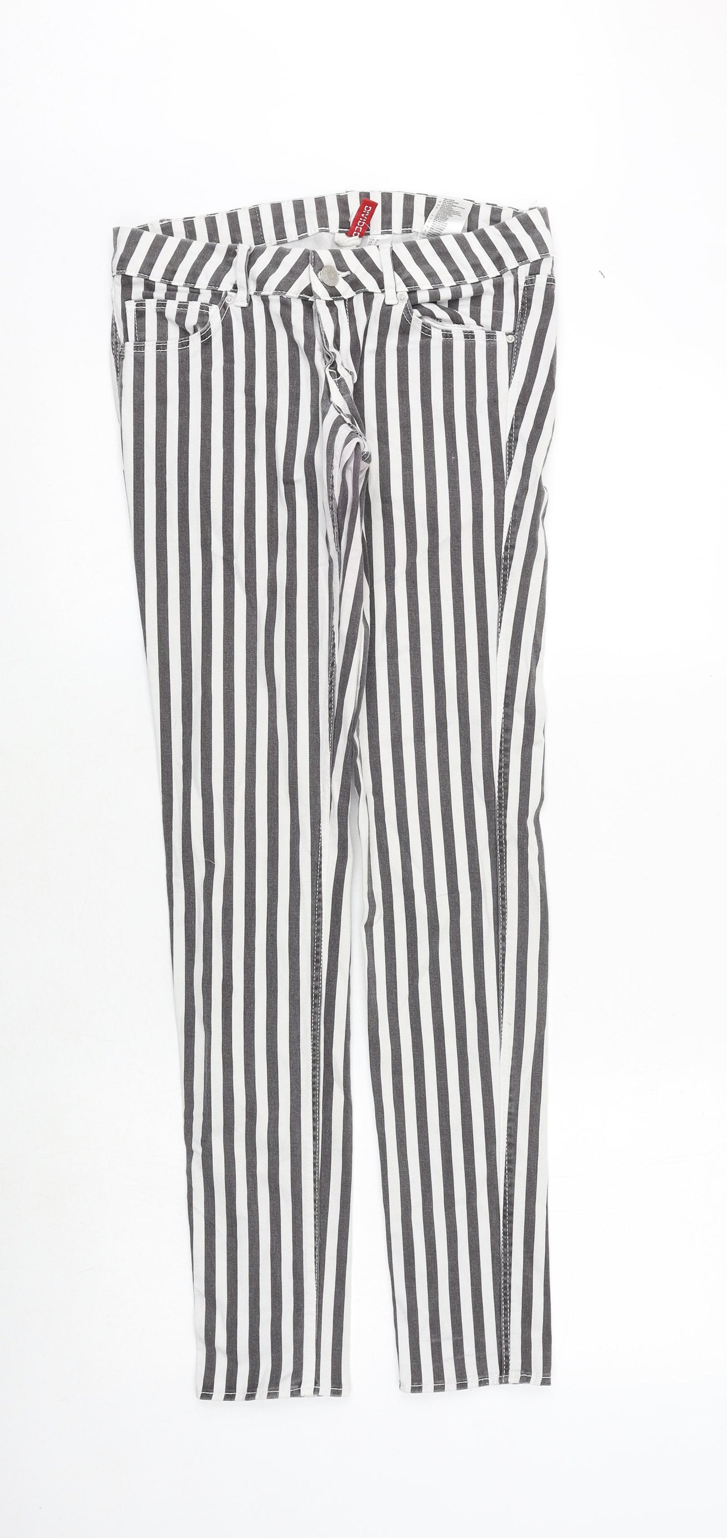 H&M Womens Grey Striped Cotton Skinny Jeans Size 8 Regular Zip