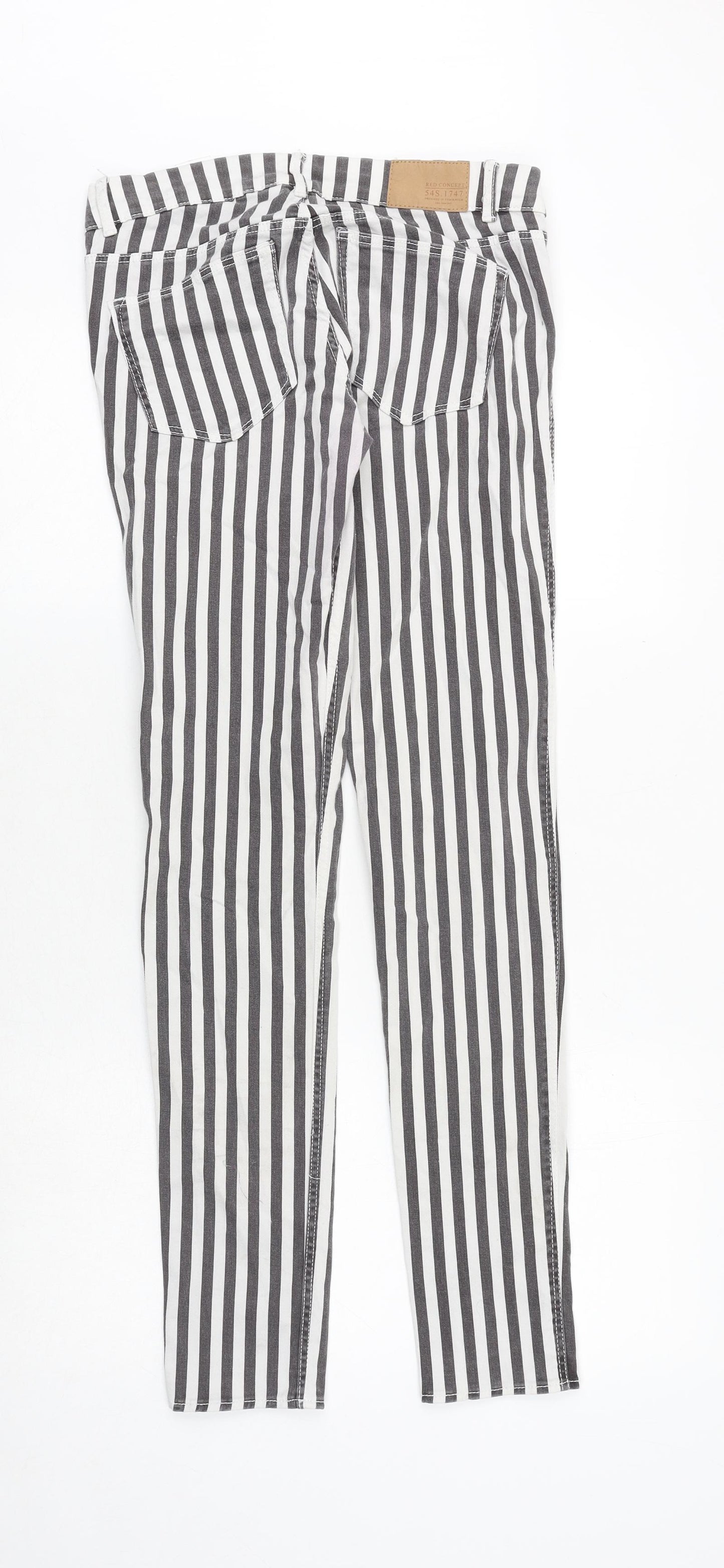 H&M Womens Grey Striped Cotton Skinny Jeans Size 8 Regular Zip