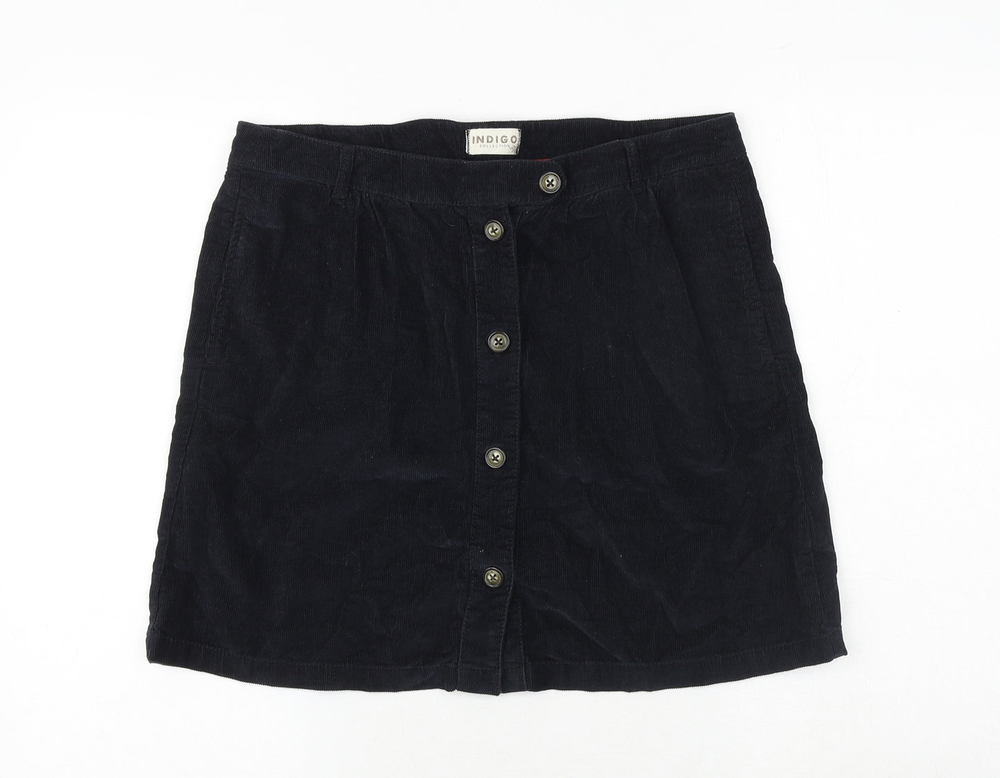 Indigo Womens Black Cotton A-Line Skirt Size 10 Button