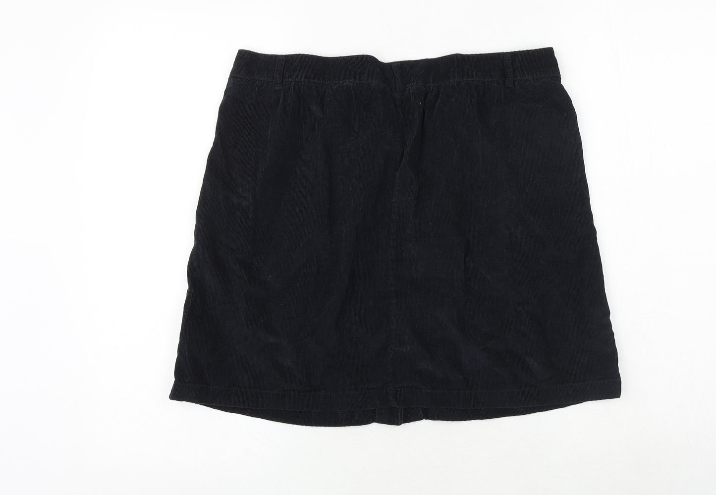 Indigo Womens Black Cotton A-Line Skirt Size 10 Button