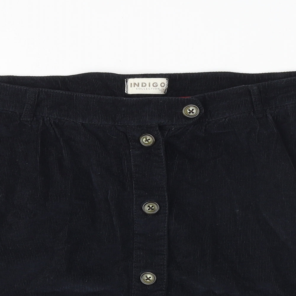 Indigo Womens Black Cotton A-Line Skirt Size 10 Button