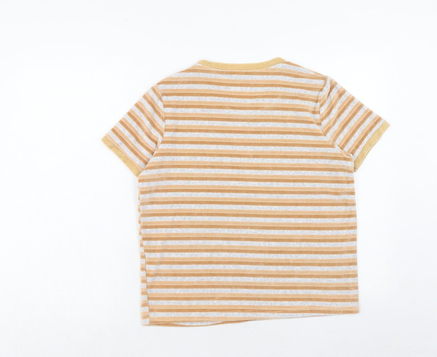 Boohoo Womens Orange Striped Cotton Basic T-Shirt Size 14 Round Neck