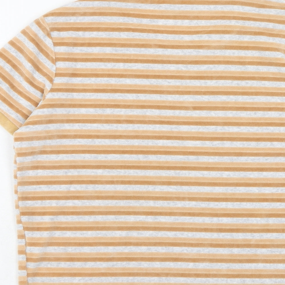 Boohoo Womens Orange Striped Cotton Basic T-Shirt Size 14 Round Neck