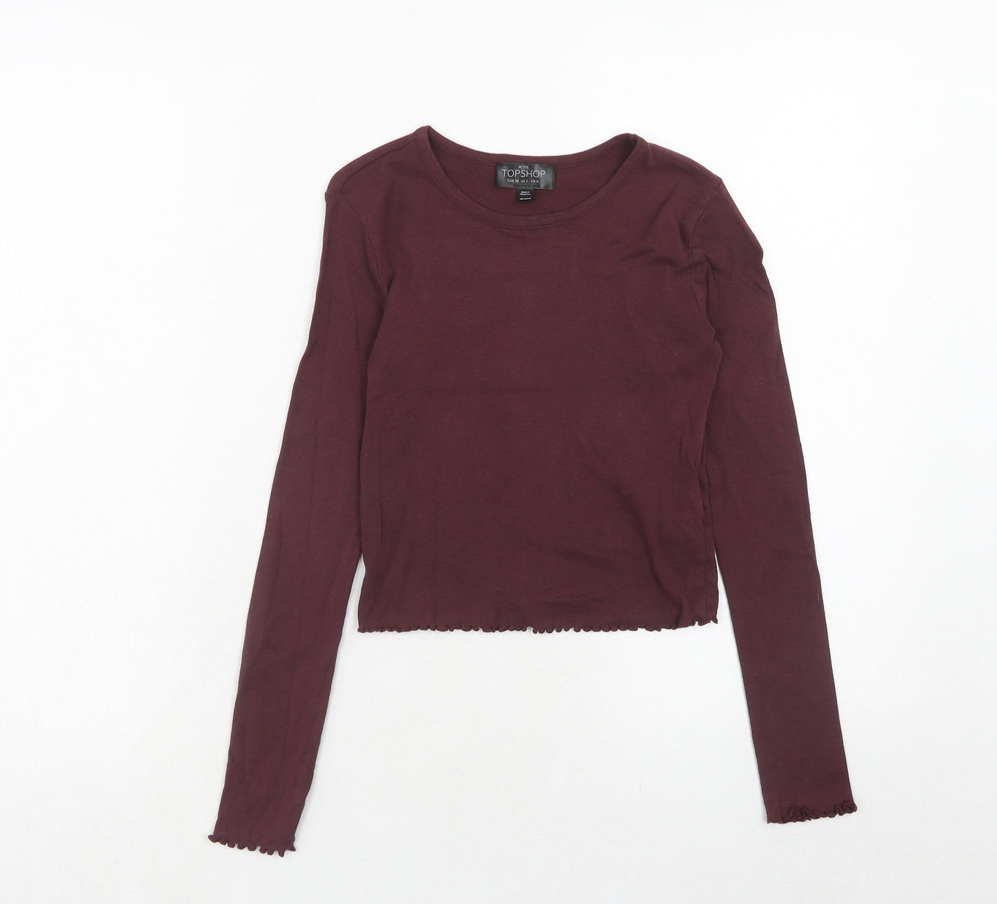 Topshop Womens Purple Cotton Basic T-Shirt Size 6 Round Neck
