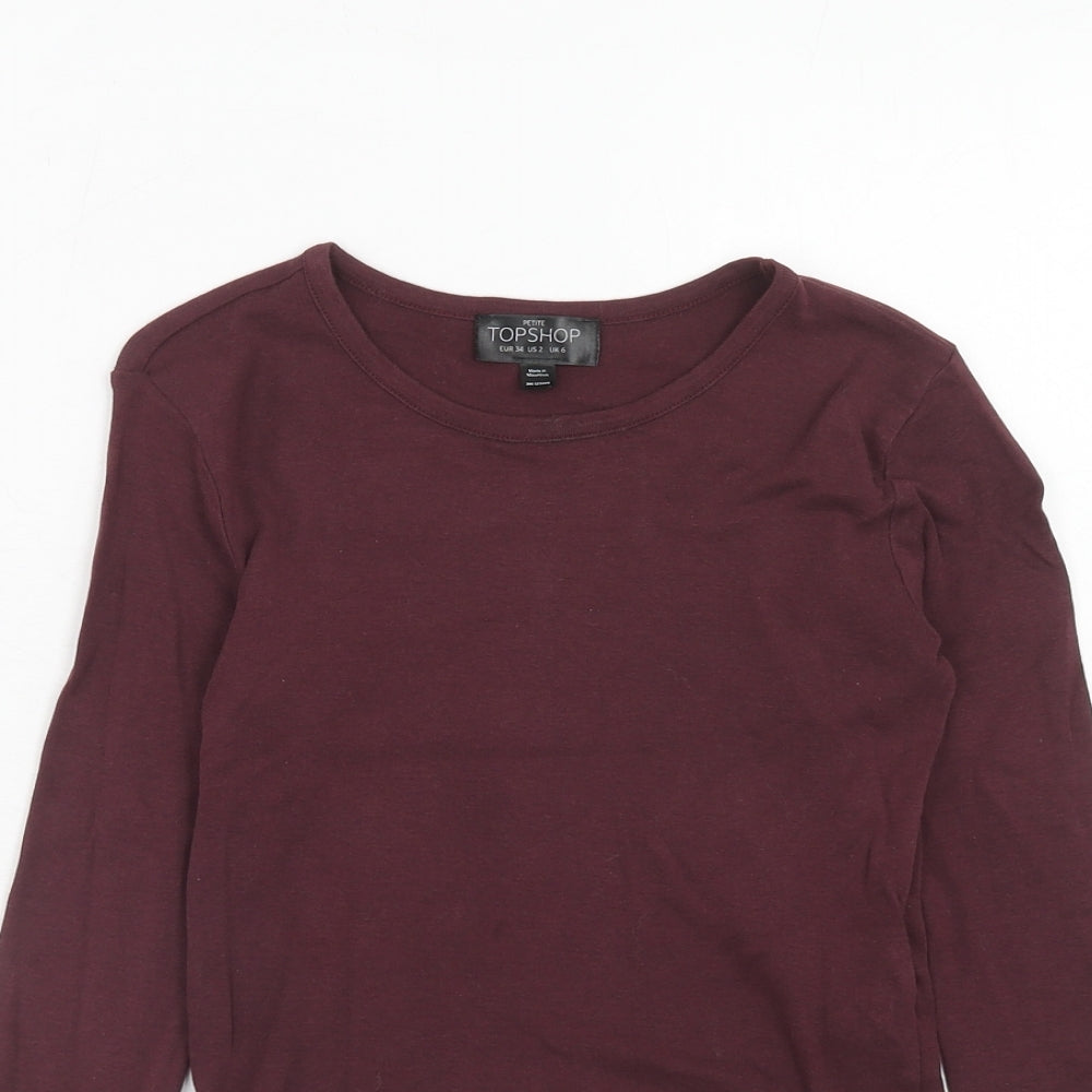Topshop Womens Purple Cotton Basic T-Shirt Size 6 Round Neck