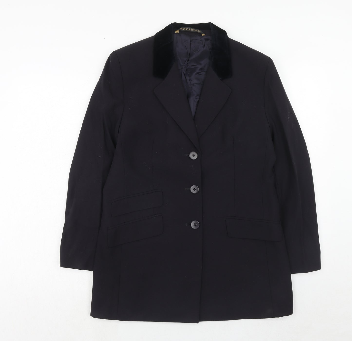 Marks and Spencer Womens Blue Wool Jacket Suit Jacket Size 14